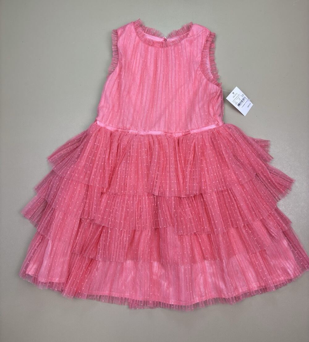 Girls Pink Tulle Dress Polka Dot Tiered Party Easter Wedding Size XS 4/5 NWT
